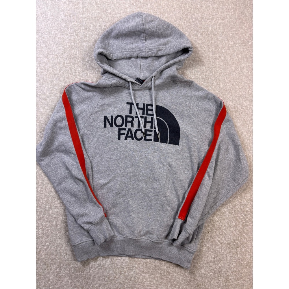 The North Face Mens Gray Red Stripe Logo Pullover Hoodie Small
